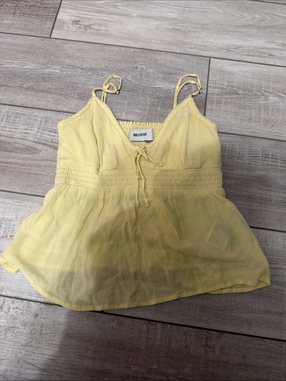 Hollister Pale Yellow Smocked Spaghetti-Strap Camisole